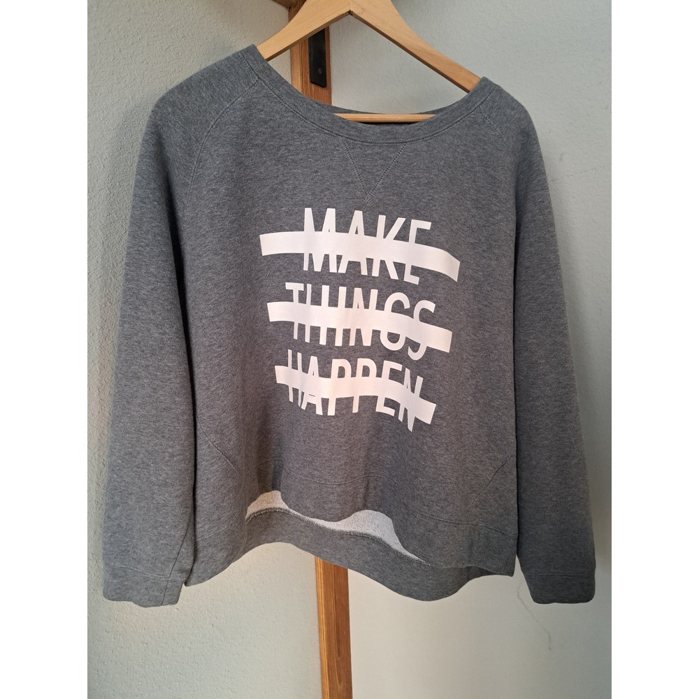HM+ Womens Grey Heathered Fleece Pullover Sweatshirt Size XL Plus Size Relaxed